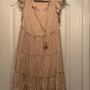 Cream Tiered Ruffled Sundress with Flutter Sleeves